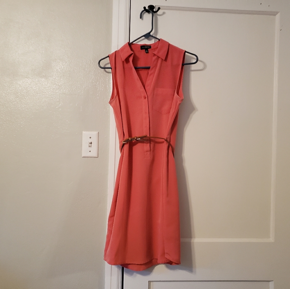 Light Coral Sleevless Dress w/ tan belt